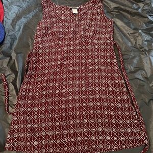 Mine Maroon and White Sleeveless Printed Girls Dress